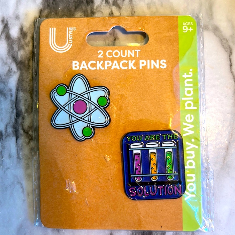 Science Pins 2 Pack Atom Electron Proton Test Tubes Chemistry Teacher Gift
